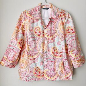 Vintage Koret Fun Whimsical Paisley Pink Soft Lightweight Jacket Size Large
